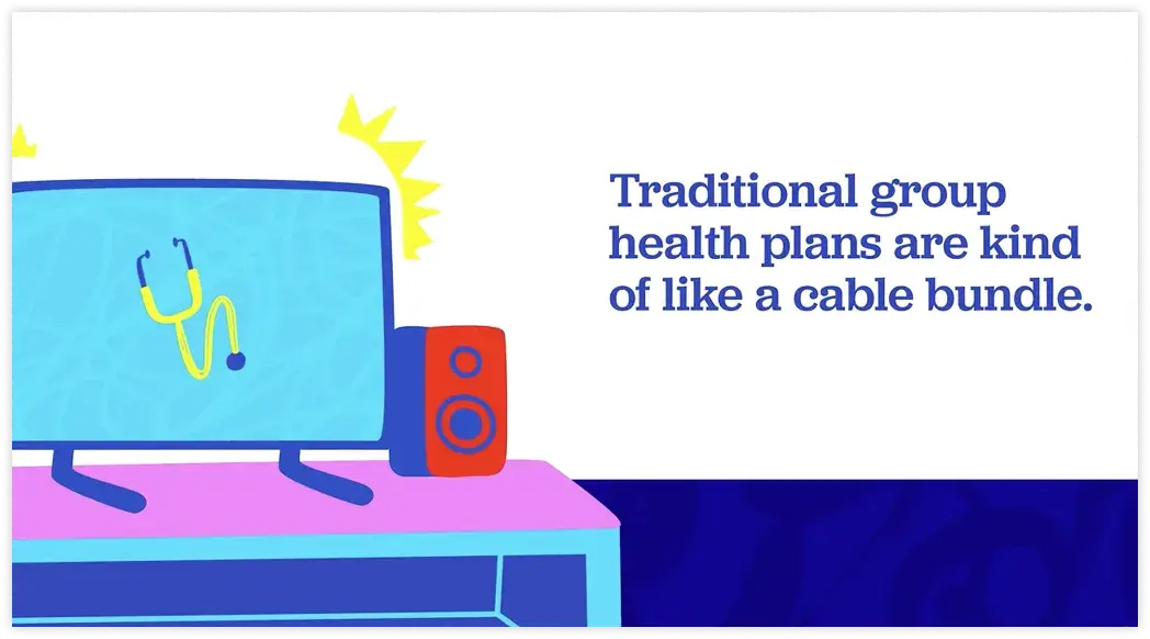 Illustration comparing a traditional group health plan to a cable bundle