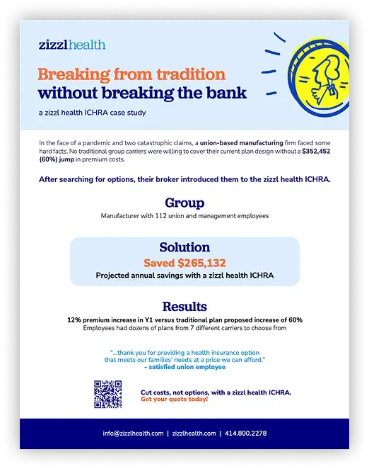 zizzl health ICHRA case study: breaking from tradition without breaking the bank